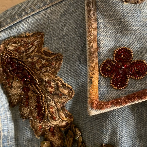 MARY FRANCES Denim EMBELLISHED JACKET Beads-Satin Stones SMALL -MARKDOWN - Picture 5 of 12